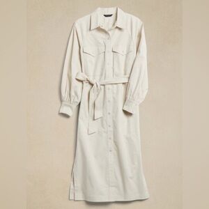 Banana Republic Cream Button-Front Midi Shirt Dress
